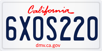 CA license plate 6XOS220