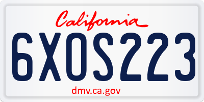 CA license plate 6XOS223