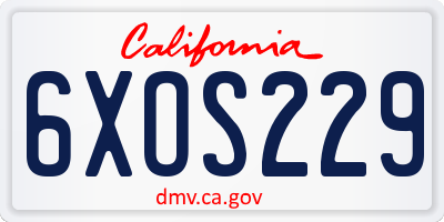CA license plate 6XOS229