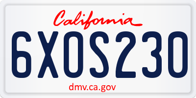 CA license plate 6XOS230