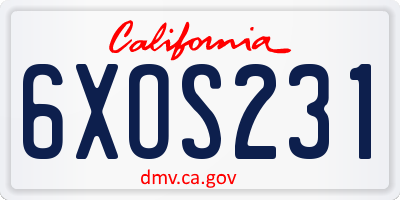 CA license plate 6XOS231