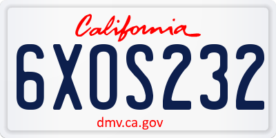 CA license plate 6XOS232