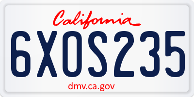 CA license plate 6XOS235