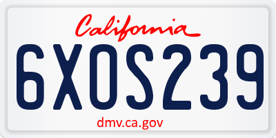 CA license plate 6XOS239