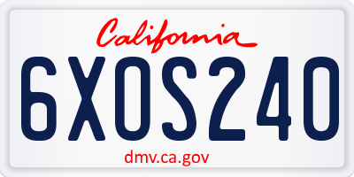 CA license plate 6XOS240