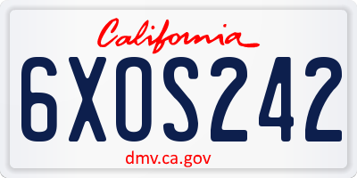 CA license plate 6XOS242