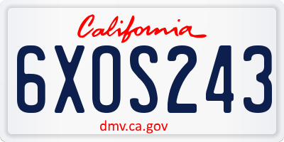 CA license plate 6XOS243