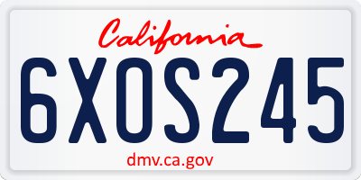 CA license plate 6XOS245