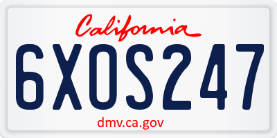 CA license plate 6XOS247