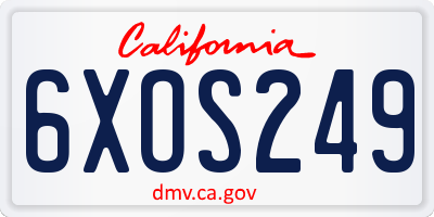 CA license plate 6XOS249