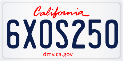 CA license plate 6XOS250