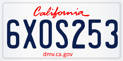 CA license plate 6XOS253