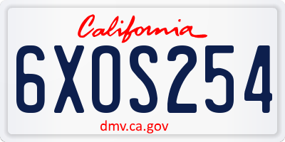 CA license plate 6XOS254