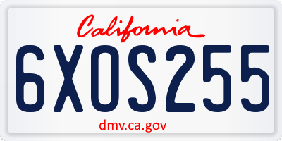 CA license plate 6XOS255