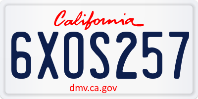 CA license plate 6XOS257
