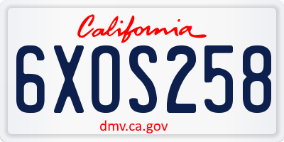 CA license plate 6XOS258
