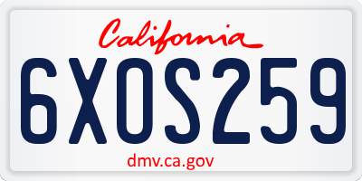CA license plate 6XOS259