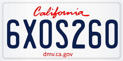 CA license plate 6XOS260