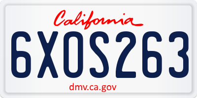 CA license plate 6XOS263