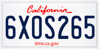 CA license plate 6XOS265