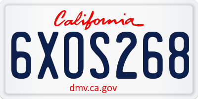 CA license plate 6XOS268