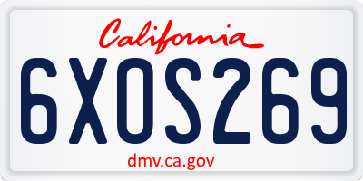 CA license plate 6XOS269
