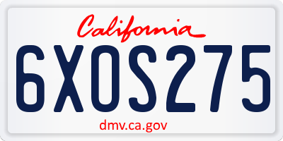 CA license plate 6XOS275