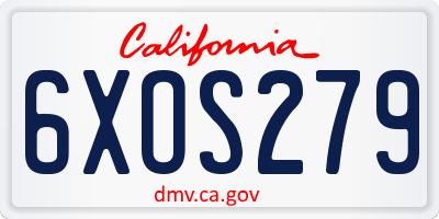 CA license plate 6XOS279