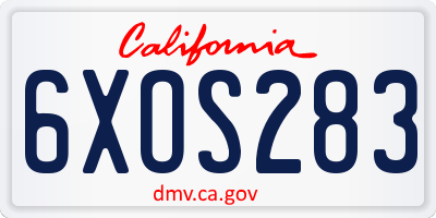 CA license plate 6XOS283