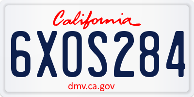 CA license plate 6XOS284
