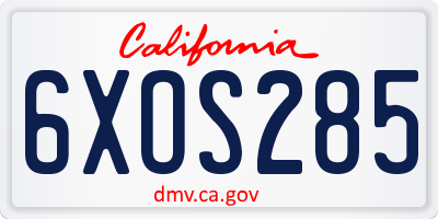 CA license plate 6XOS285