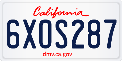CA license plate 6XOS287