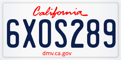 CA license plate 6XOS289