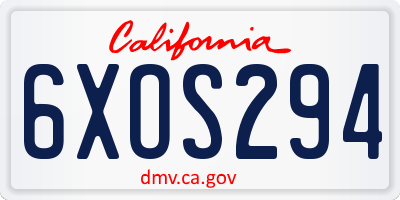 CA license plate 6XOS294