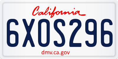 CA license plate 6XOS296