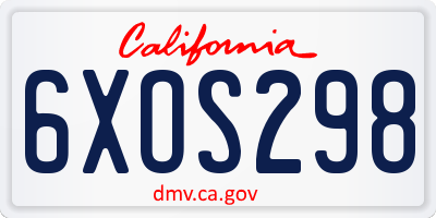 CA license plate 6XOS298