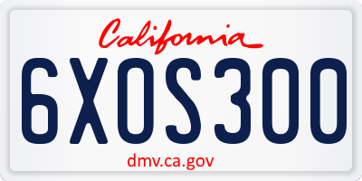 CA license plate 6XOS300