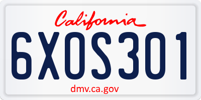 CA license plate 6XOS301