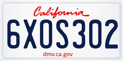 CA license plate 6XOS302