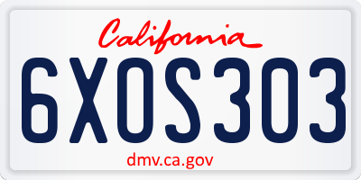 CA license plate 6XOS303