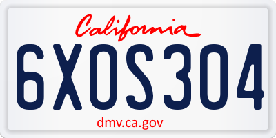 CA license plate 6XOS304
