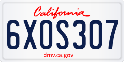 CA license plate 6XOS307