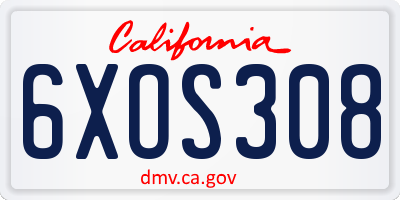 CA license plate 6XOS308