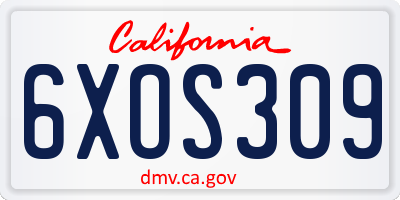 CA license plate 6XOS309