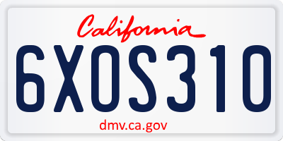 CA license plate 6XOS310