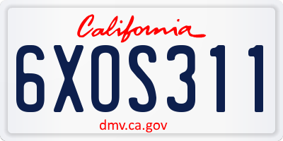 CA license plate 6XOS311