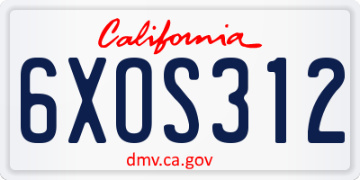 CA license plate 6XOS312