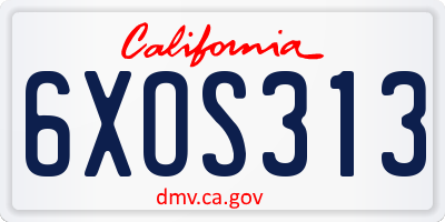 CA license plate 6XOS313