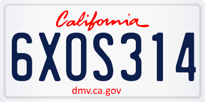 CA license plate 6XOS314