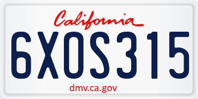 CA license plate 6XOS315